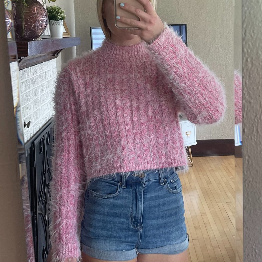 Women's Pink Fuzzy Sweater